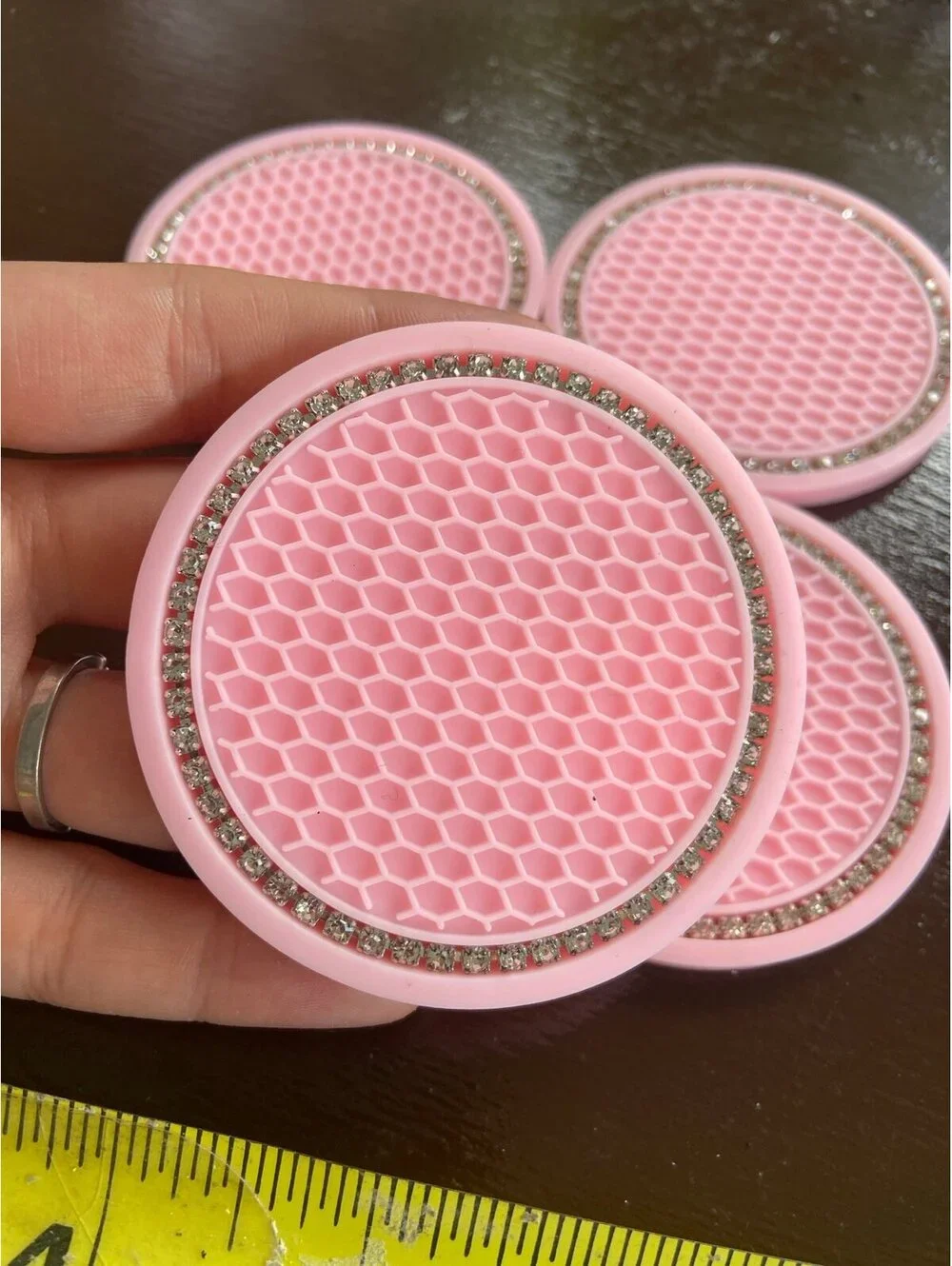 D128 pink rubber bling car coaster interior accesories